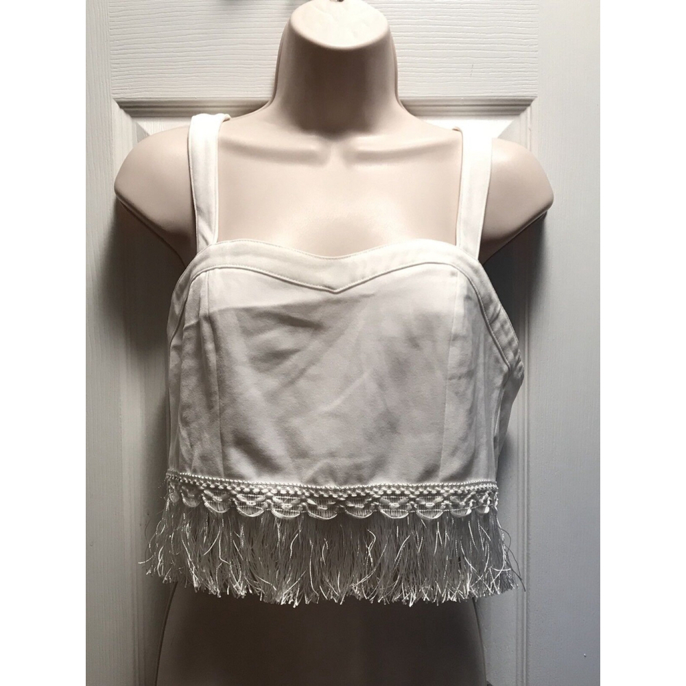 New LF Store Urmoda Cream Tank Fringed Festival Shirt $114 Crop Top